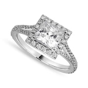 Livia 2.95 ct Lab Grown Princess Cut Split Shank Halo Diamond Engagement Ring.